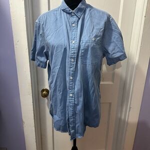 Mossimo Blue Collared Button Down Short Sleeve Shirt in L